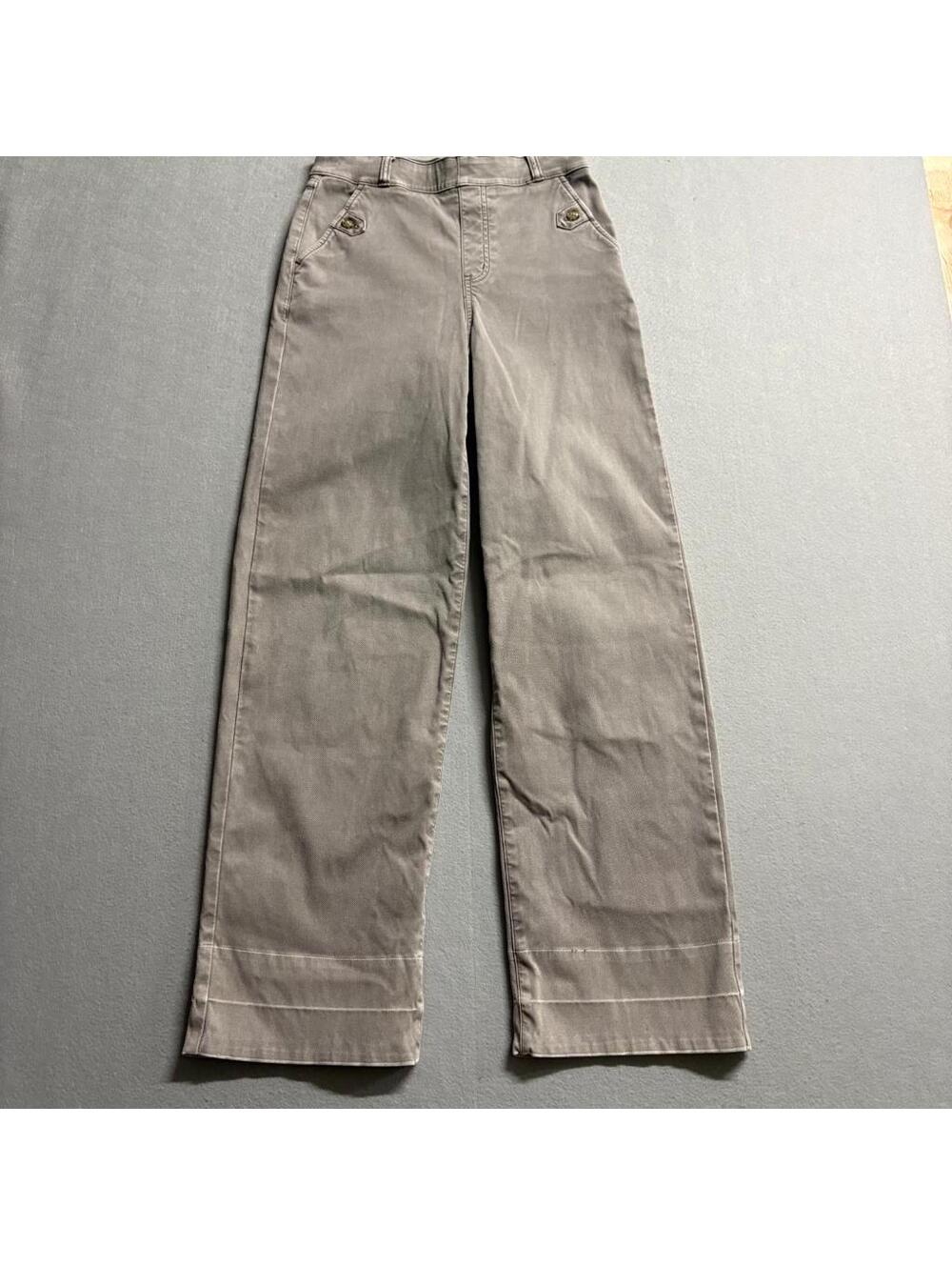 Spanx Stretch Twill Wide Leg Pants Womens Small Gray Pull On High Rise Cropped